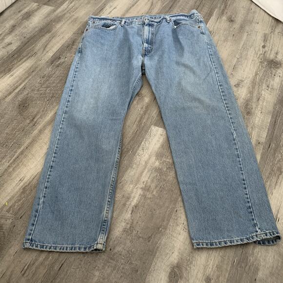 Levi’s 505 Straight Leg Jeans Mens 42x30 Blue Distressed Red Tab 5-Pocket Denim - Picture 1 of 7